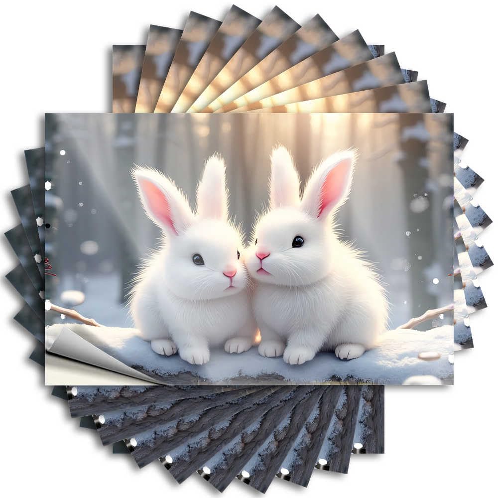 Two Adorable White Rabbits in Winter Wonderland Farmhouse Front Porch Decor Silicone DIY | Bookish Decal Case Removable Vinyl Sticker Decal(6X9CM)
