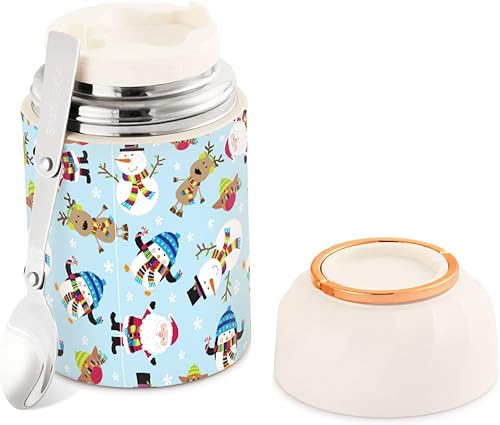 Christmas Santa Snowman Food Jar with Spoon Stainless Steel Vacuum Insulated Food Container 17 oz Thermos for Hot Food