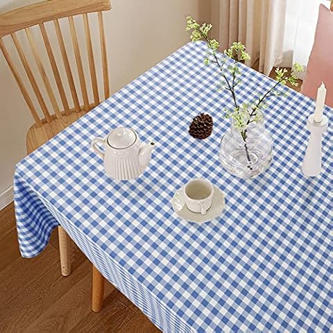 ShinyBeauty Blue Buffalo Check Tablecloth 56x56 Inch Cover
