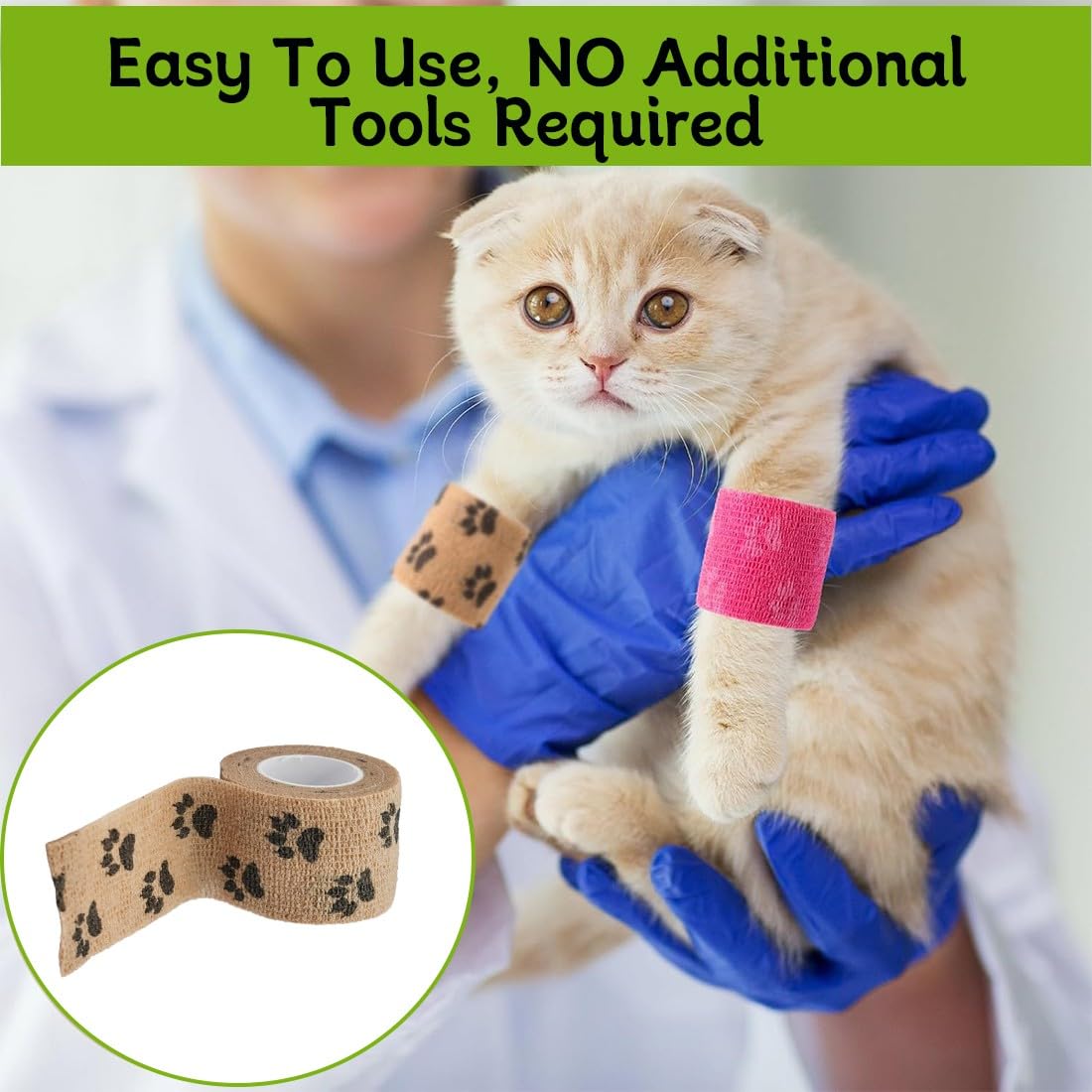 12 Rotoli Pet Vet Wrap Benda Elastica Coesiva 2.5cm x4.5m Bendaggio Adesiva Autoadesiva Benda per Animali Domestici Nastro Bendaggio Sportivo Non Tessuto Fasciatura Coesive Nastro Elastico