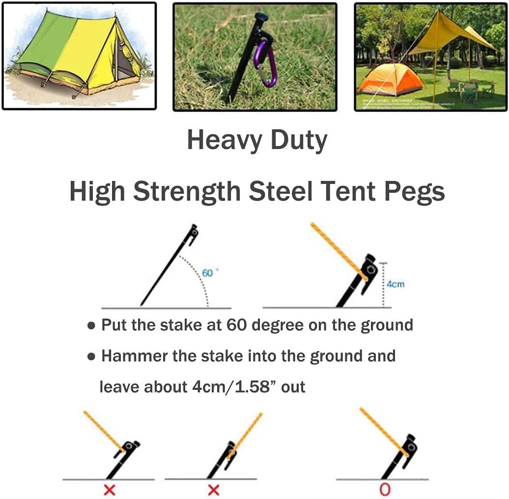 Piquets de Tente Robustes de 8 Pouces, piquets de Tente Non pliés en Acier forgé, piquets de Camping idéaux pour Les endroits Rocheux/durs 6 pièces/Paquet