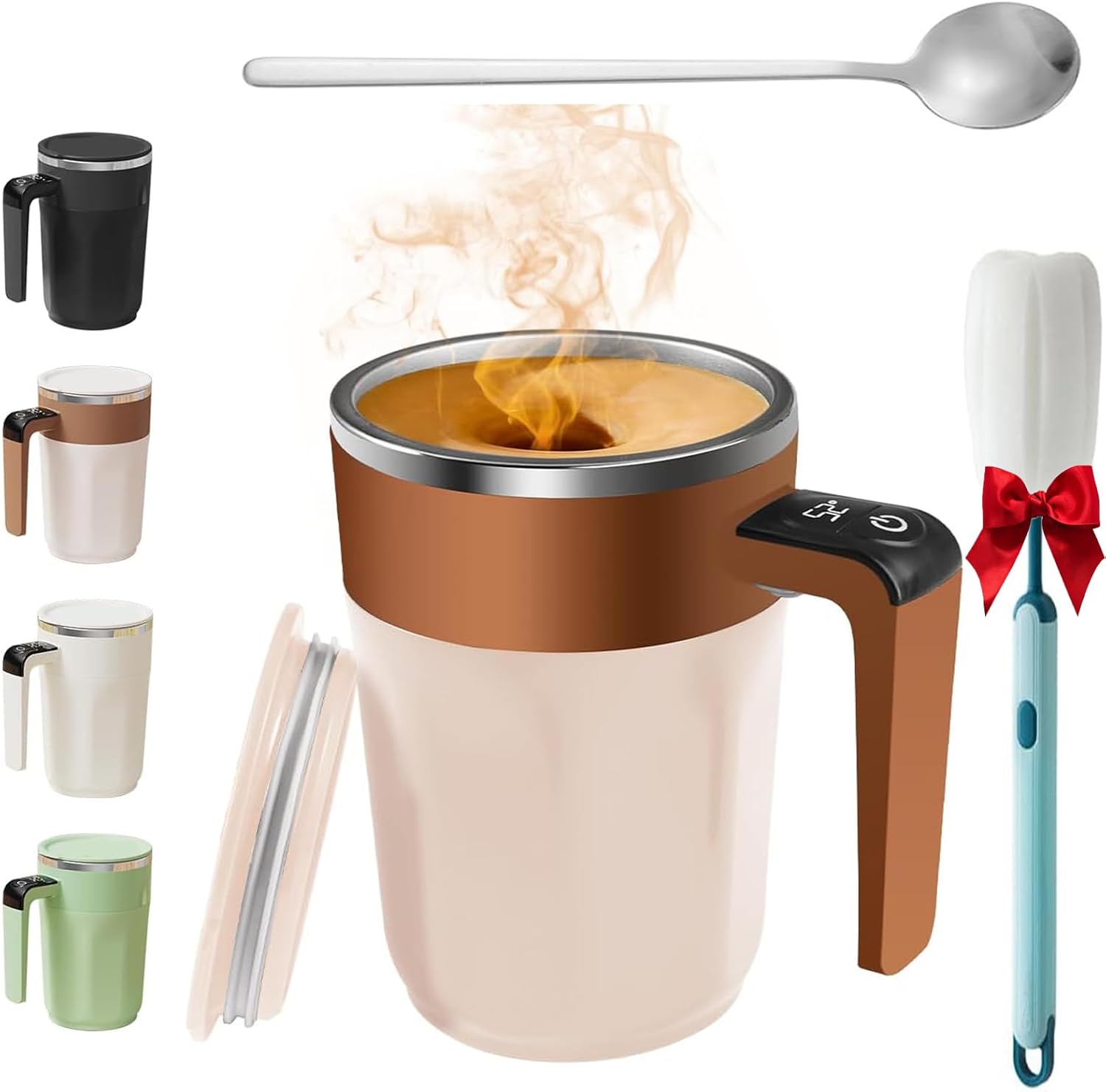 12oz Electric Magnetic Stirring Coffee Mug, Automatic Stainless Steel Smart Spin Mug with Temperature Display, Portable Rechargeable Electric Mixing Cup for Coffee Milk Cocoa (B)