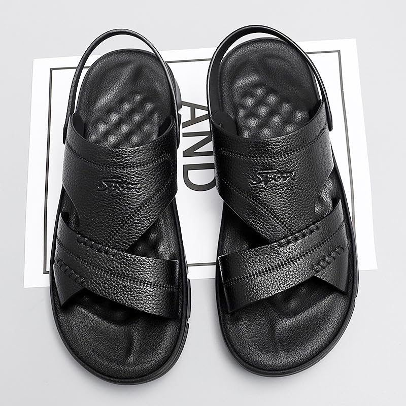 Mens Sandals Leather Anti Slip, Breathable Casual Beach Fisherman Sandal Slip on Open Toe Slipper Dual Use for Outdoor Beach Walking Driving4