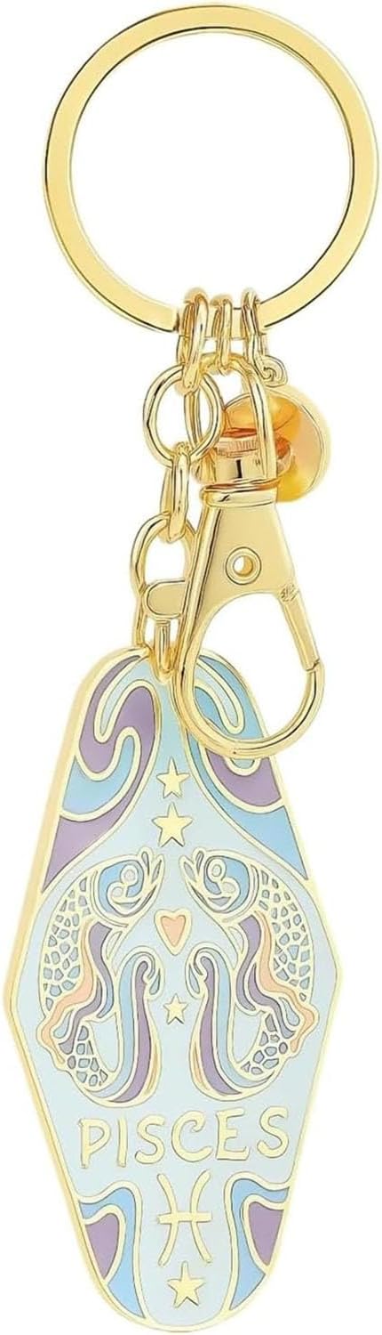 Vintage Illustrated Zodiac Keychain,12 Astrology Signs Enamel Charm,Retro Motel Style Car Pendant, for Astrology Lovers