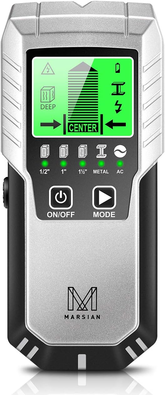 Stud Finder Wall Scanner - M MARSIAN 5 in 1 Wall Scanner with LCD Display & Auto Calibration, Beam Finder Center Finding & Sound Warning for Wood AC Wire Metal Studs Detection