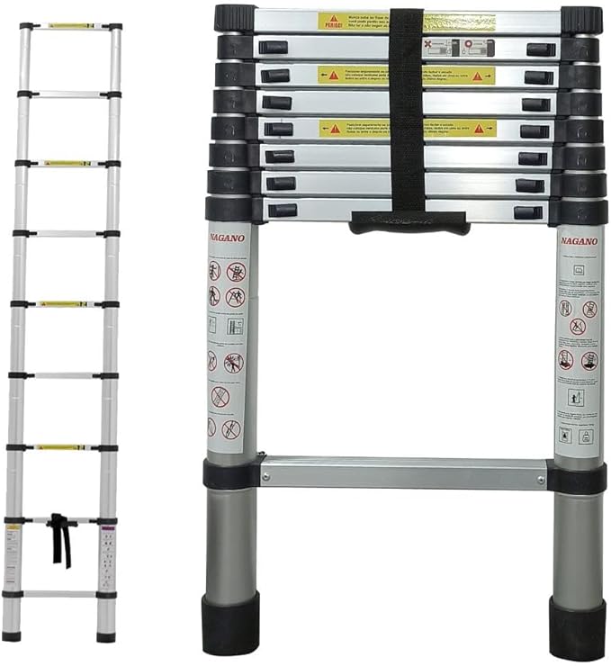 Escada Alumínio Telescópica 2,6 Metros, 9 Degraus, Nagano