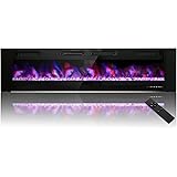 PHI VILLA 72" Electric Fireplace Wall Mounted & Recessed, 3.19" Ultra-Thin Linear Fireplace Electric Heater with Remote Control & Touch Screen, 750/1500W, Low Noise, Timer