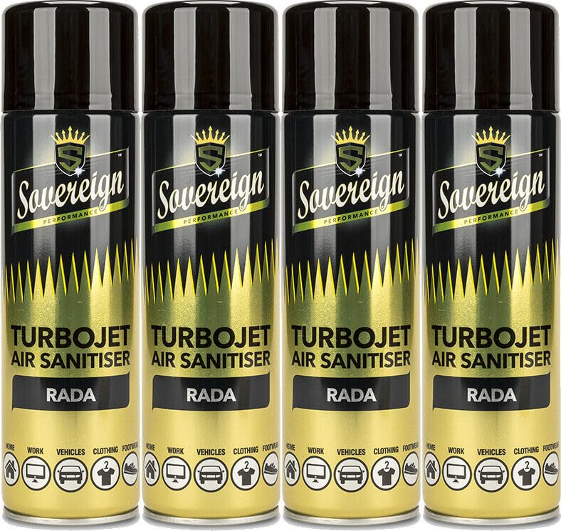 4 x Bundle New Scents Sovereign Car Home Office Gym Turbojet Air Sanitiser Freshener Spray (Rada)