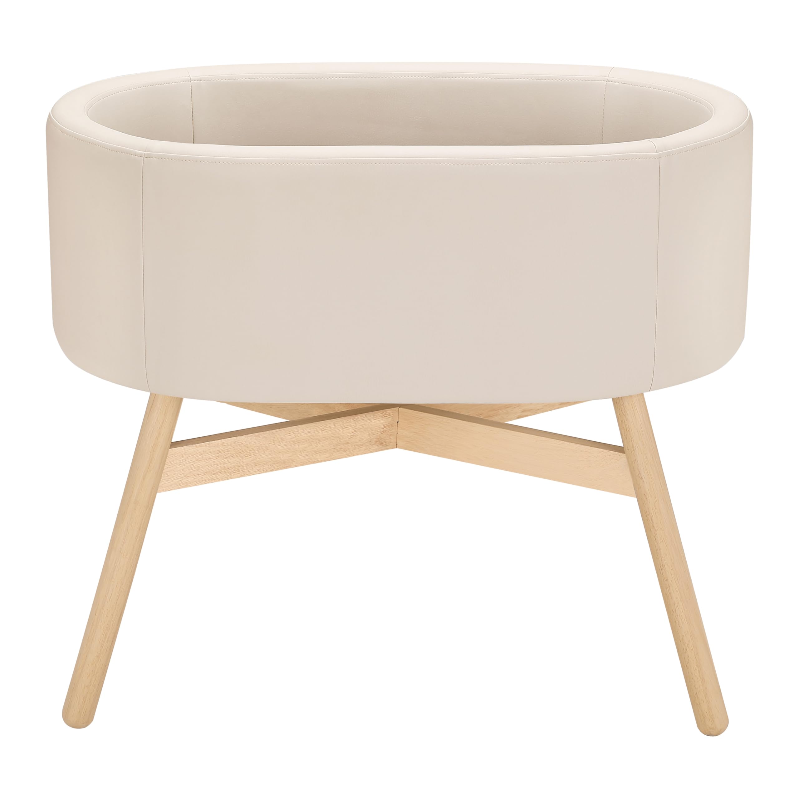 babyletto x GATHRE Capsule Bassinet in Vegan Ivory Leather, Wipeable & Water Resistant