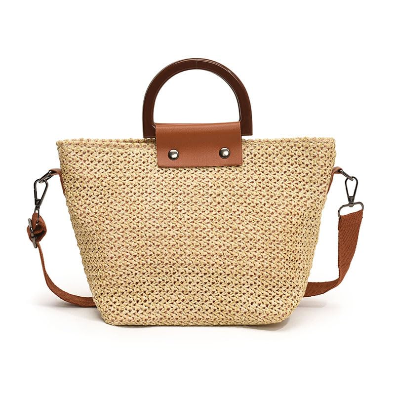 Woven Straw Crossbody Bag for Women - Trendy Tote Beach Vacation Casual Shoulder Handbag Retro Shoulder Bag Purse