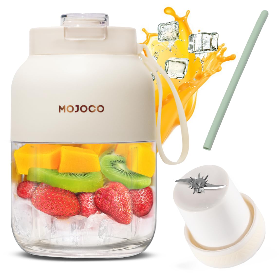 Mojoco Portable Smoothie Blender - 24oz Personal Blender for Shakes and Smoothies - Cordless Juice Blender with Stainless Steel Blade - Food Grade Rechargeable Travel Blender for Kitchen, Office, Gym