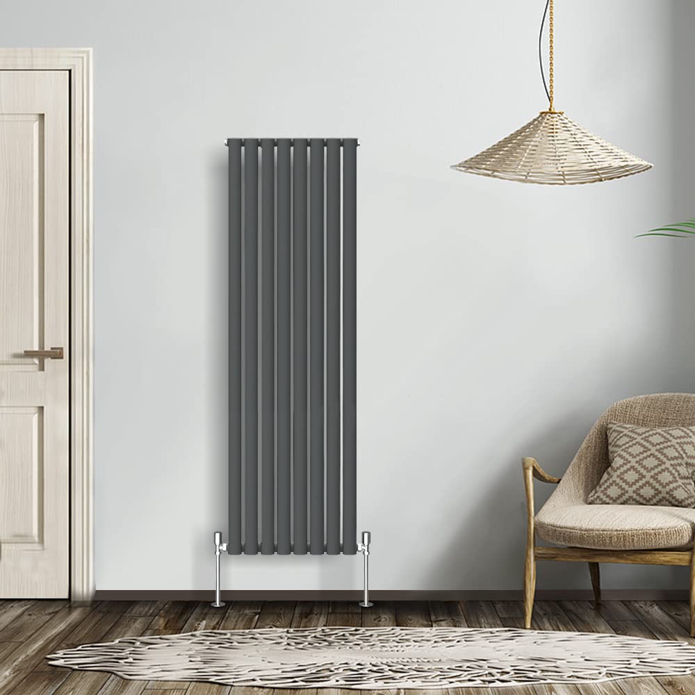 NRG Anthracite 1600x472mm Single Horizontal Oval Panel Radiator