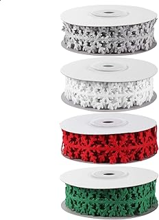 ARTIBETTER 4 Rolls 5M Snowflake Ribbon Lace Ribbon Christmas Snowflake Trim Ribbon Gift Wrapping Ribbon Snowflake Decorati...