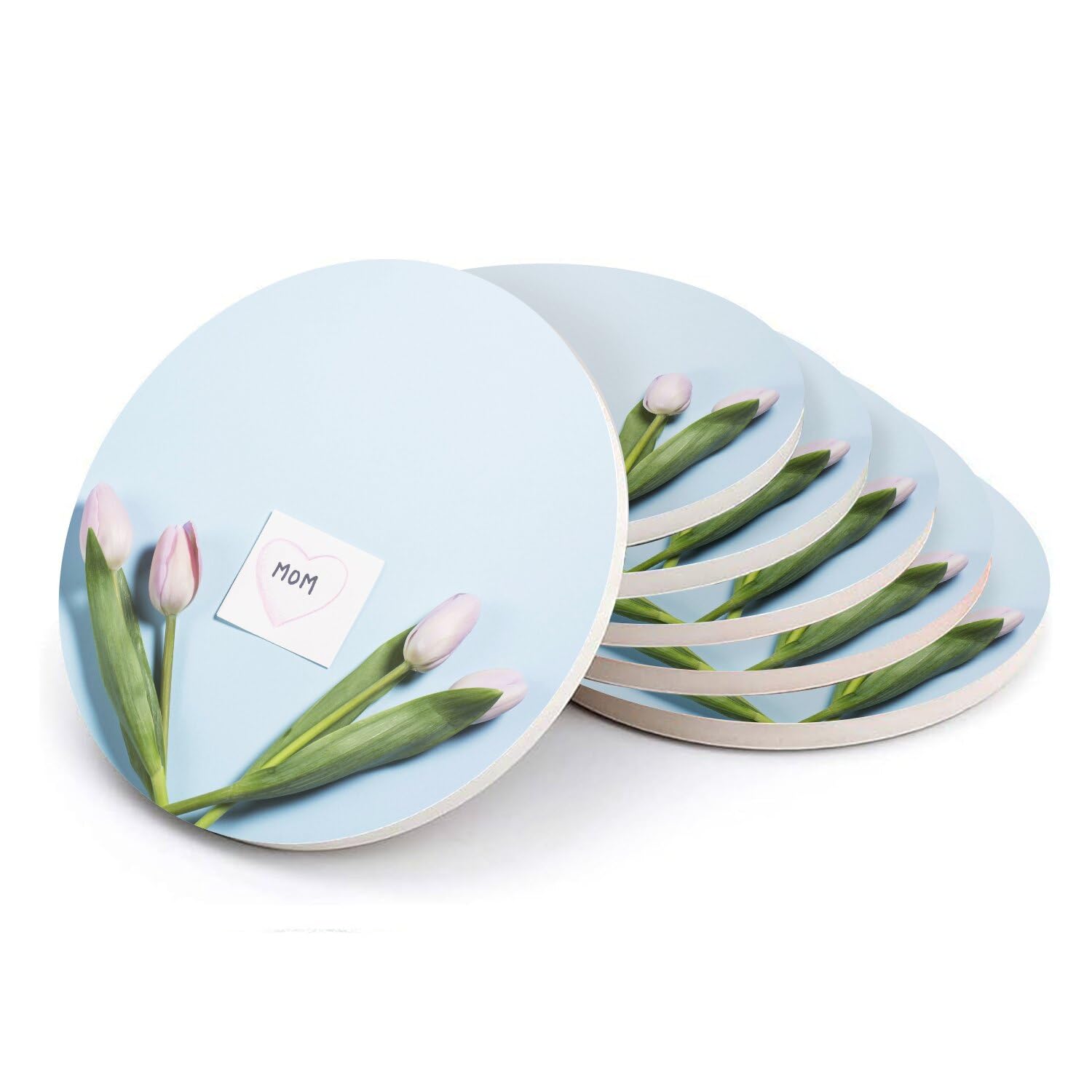 Sous-verre ronds en céramique tulipes : cadeau maman chic