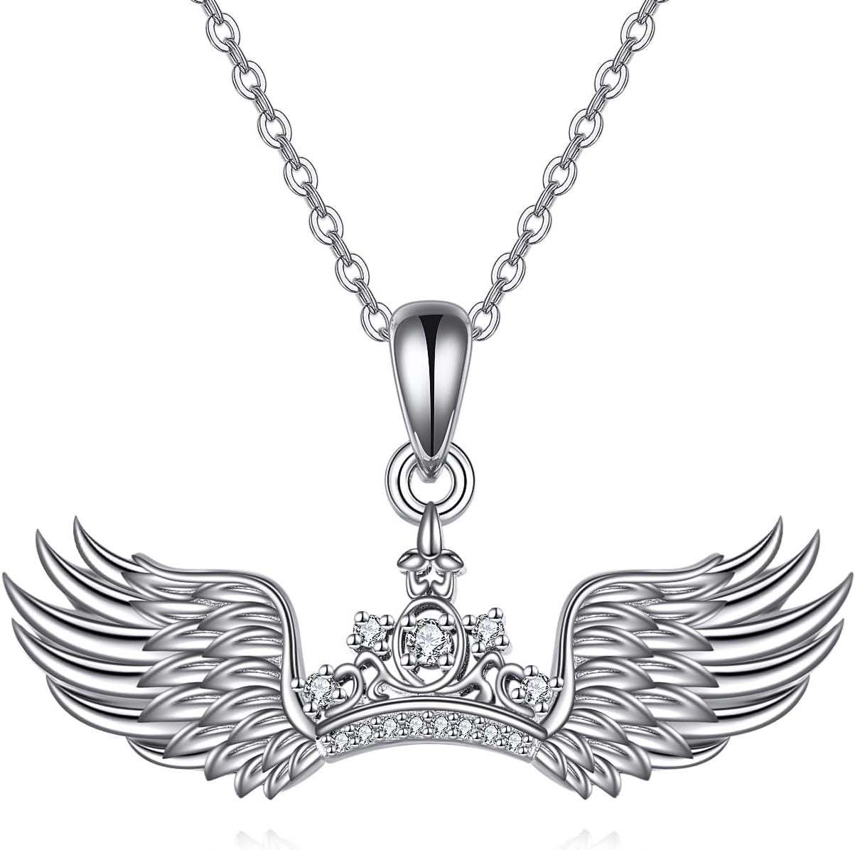 Angel Wings Necklace 925 Sterling Silver Guardian Angel Cubic Zirconia CZ Pendant Jewelry Gifts for Women
