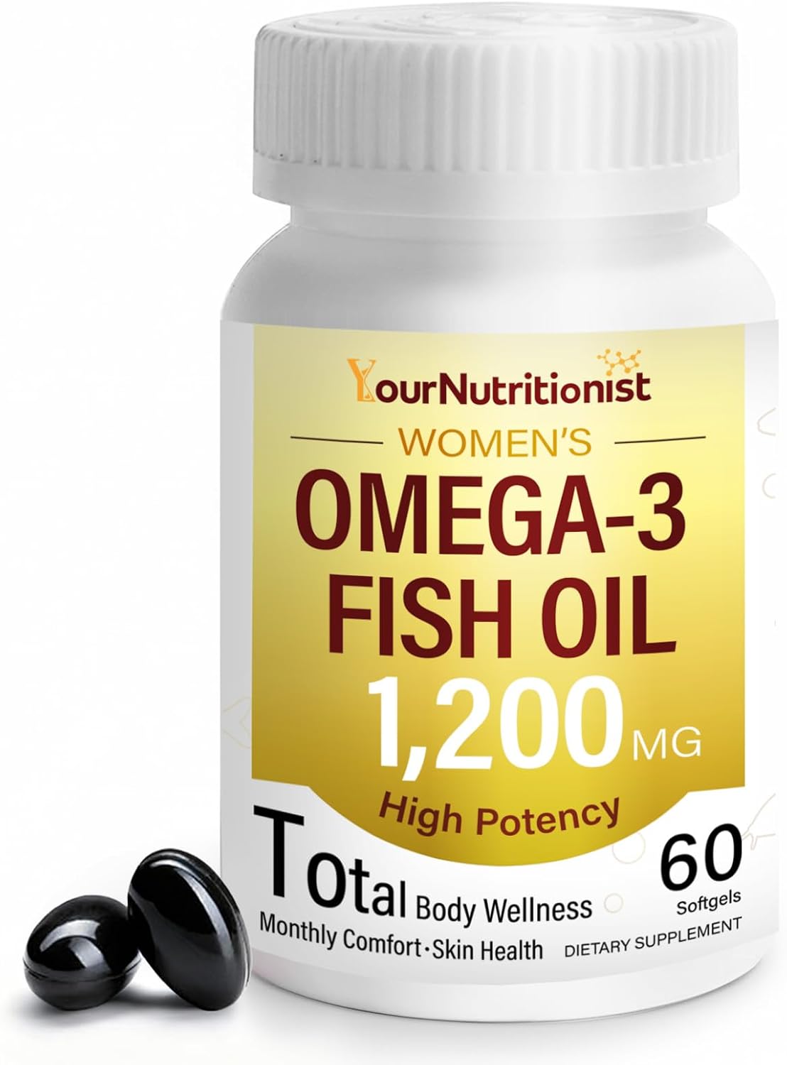 Omega-3 Fish Oil Supplement for Women, 984mg Omega-3 with Evening Primrose Oil (GLA), Astaxanthin & CoQ10, Supports Monthly Comfort, Skin Health & Total Body Wellness-60 Softgels