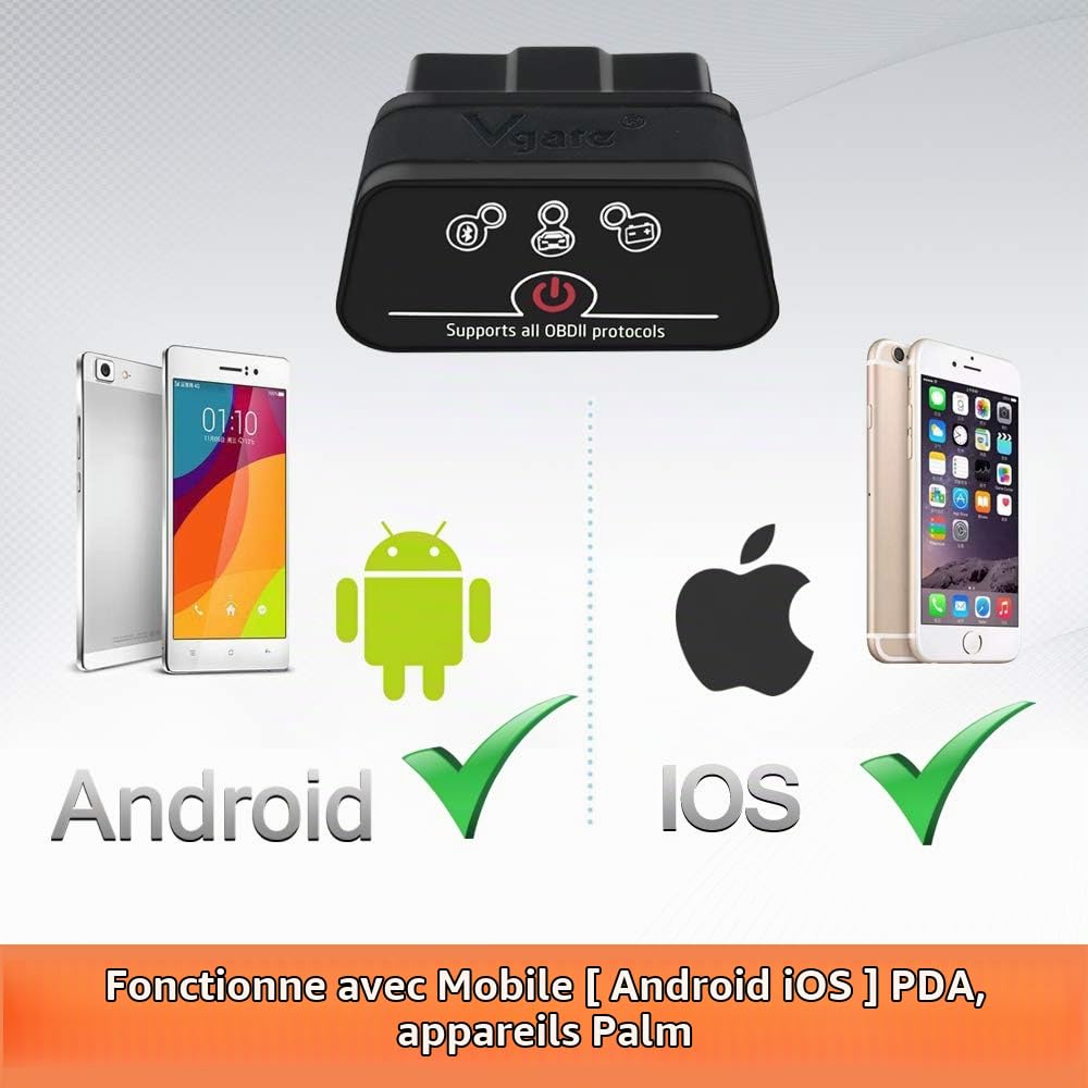 vgate OBD Bluetooth, icar 2 BLE4.0 OBD2 Adapter Outils de Diagnostic Lecteur de Code de Voiture pour iOS, Android et Windows (Noir)
