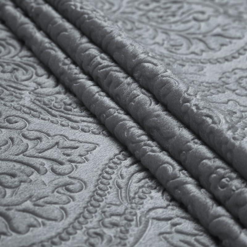 Image of Encasa XO Embossed Velvet Fabric Material by Meter Grey | Sofa Cloth Material | Unstitched Fabric for Making Cushion Cover, Sofa Cover | 175 GSM | 3 Meters, 300x150 cm