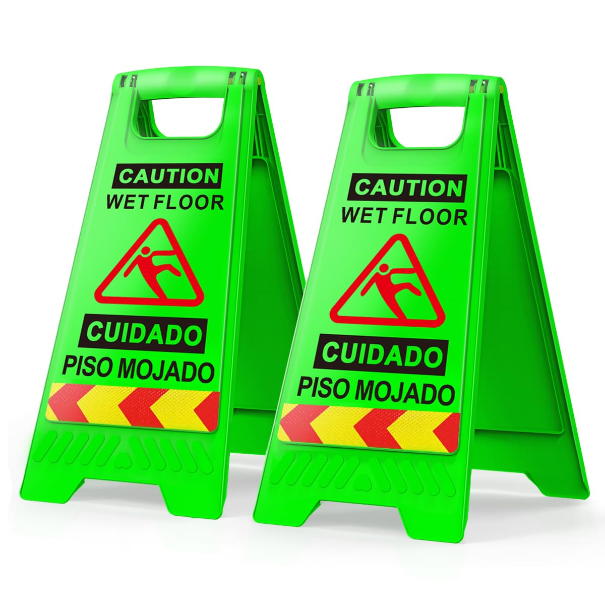 2 Pack Wet Floor Sign, Upgraded Wet Floor Sign with Reflective Tape, 17.5" Height Double-Sided Bilingual Warning Signs for Shop Restaurant Hotel