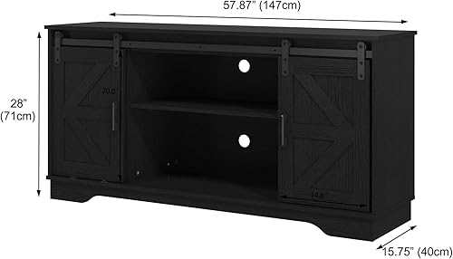 Miniatura 2 de Panana Gabinete de bar con 2 puertas correderas estilo granero, gabinete de almacenamiento para casa de campo, soporte de TV (negro)