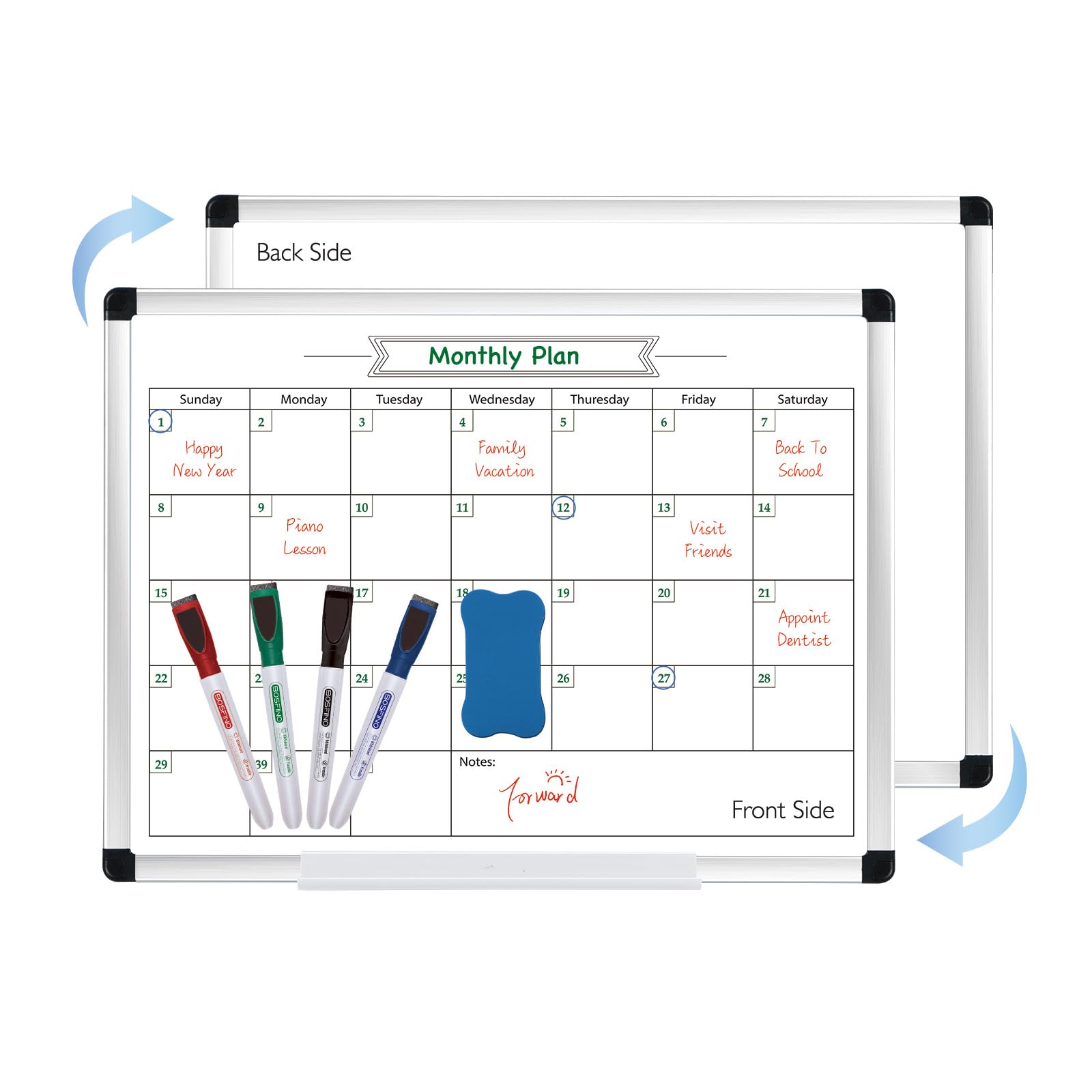 Photo 1 of DumanAsen Calendar Whiteboard, 12 x 16 inch Magnetic Monthly Calendar Whiteboard for Wall, Aluminum Frame Portable Double Sided Whiteboard for Home, Office