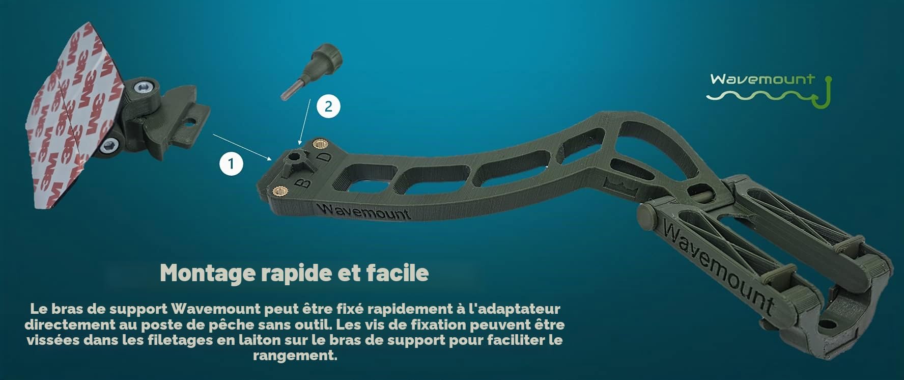 Wavemount - Support Deeper pour tous les bateaux d'alimentation et bateaux pneumatiques (kit de fixation)