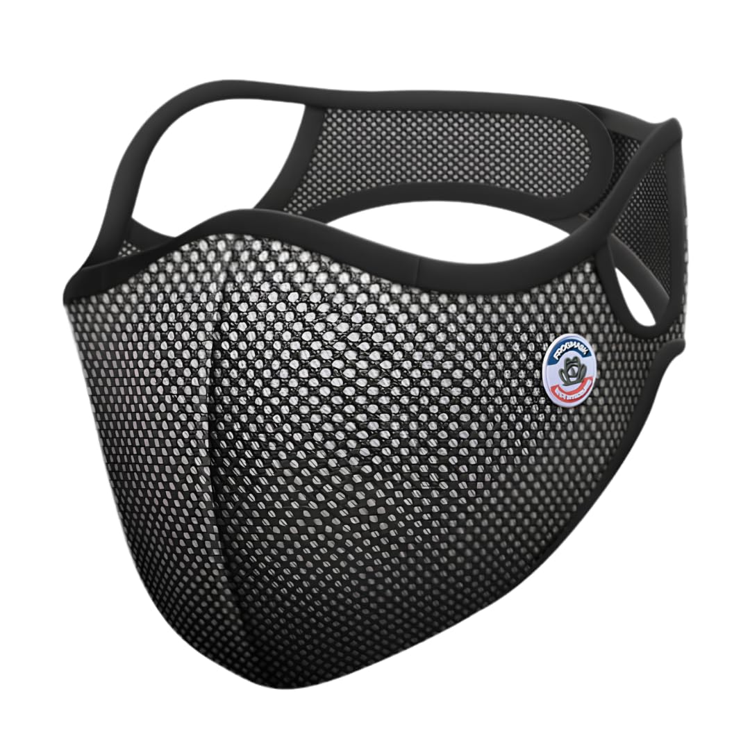 FROGMASK Atemschutzmaske gegen Luftverschmutzung & Polle – für Radfahren & Motorrad – waschbar & wiederverwendbar – Schwarz & Weiß – Größe M – inkl. 1 FFP2-Filter