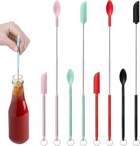 Mini espátula de silicona 8 piezas juego de raspadores de goma pequeños para maquillaje tarro delgado para cocina cuchara pequeña flexible para