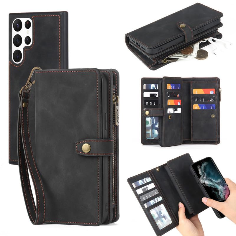 Étui en cuir Galaxy S25 FE rigide et amovible au design élégant noir