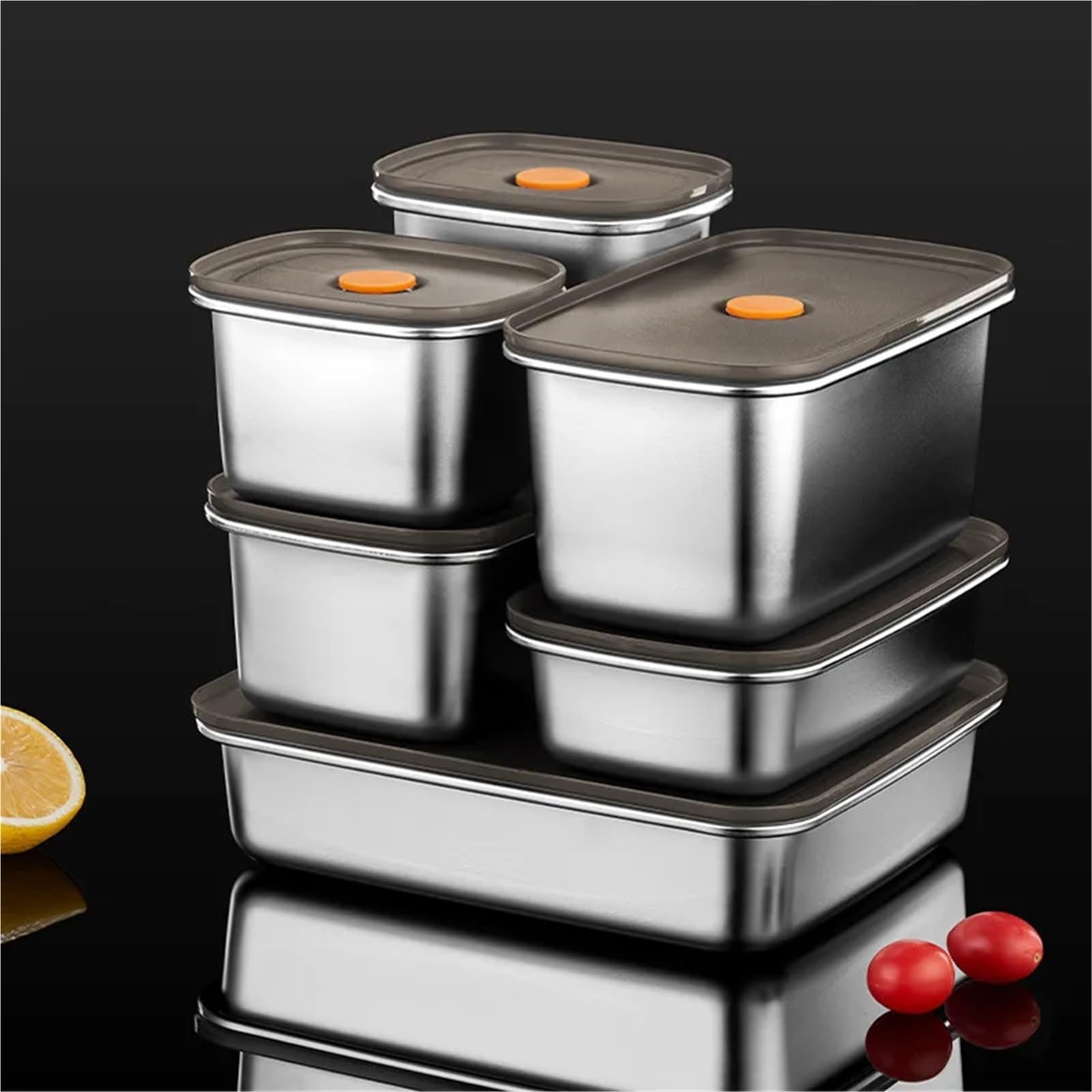 Frischhaltedosen aus Edelstahl Tragbare Bento-Box for Lebensmittel und Obst aus Edelstahl mit Deckel, Snackbehälter, auslaufsichere Aufbewahrungsbox for Frischhaltezwecke(2900ML)
