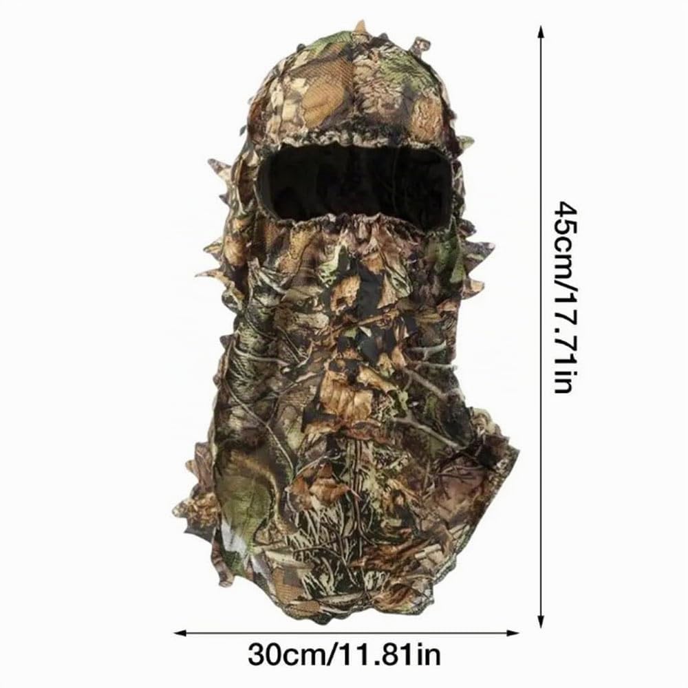 Cagoule camouflage 3D + gants - Ensemble de véritables feuilles de chêne - Camouflage - Ghillie - Masque pour le visage - Airsoft - Chasse - Photographie sauvage