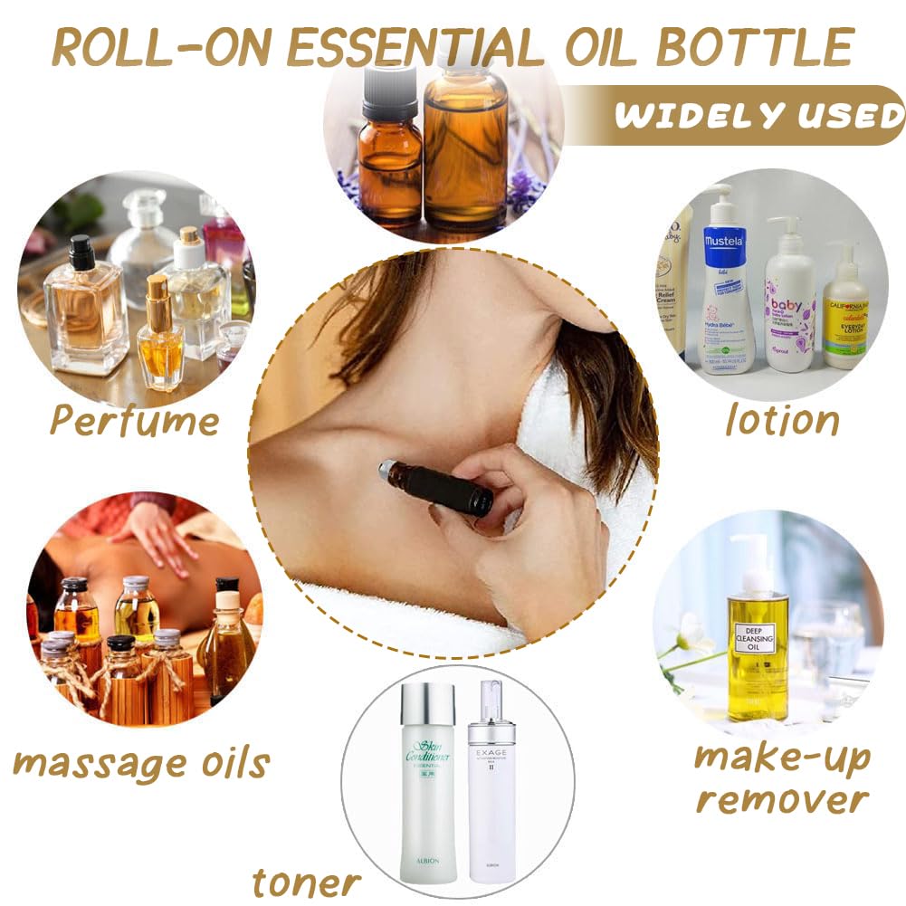 5 ml Roll On Vuoto per Oli Essenziali - 4Pcs Marrone Bottiglie Vuote in Vetro, con Sfera in Acciaio Inossidabile, Boccette Vetro per Aromaterapia, Profumi, Oli Essenziali e Cosmetici