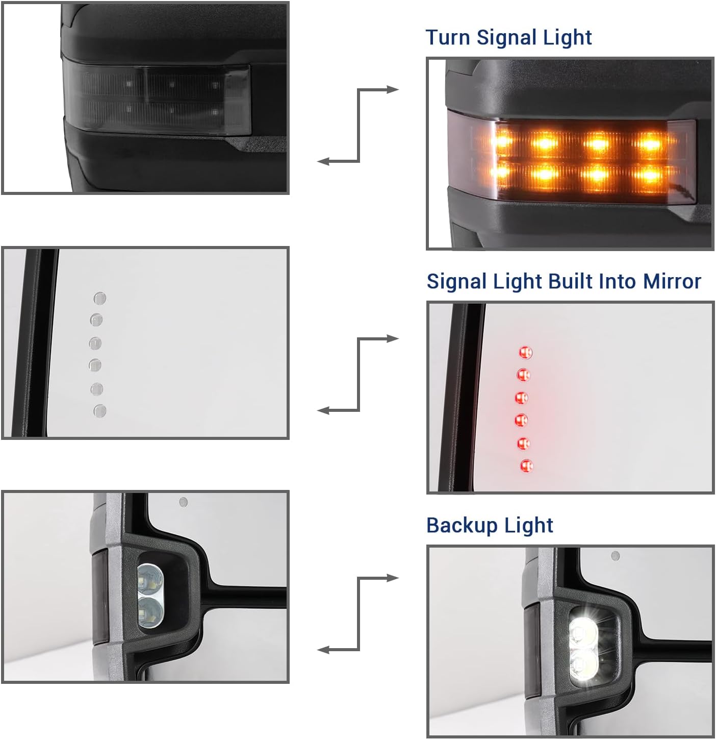 Sanooer Towing Mirror - Compatible with 1999-2002 Chevy Silverado & Sierra, Power Adjusted Heated Glass Turn Signal Light Backup Lamp, Dual Glass (Flat & Convex), Manual Telescoping & Folding, Pair