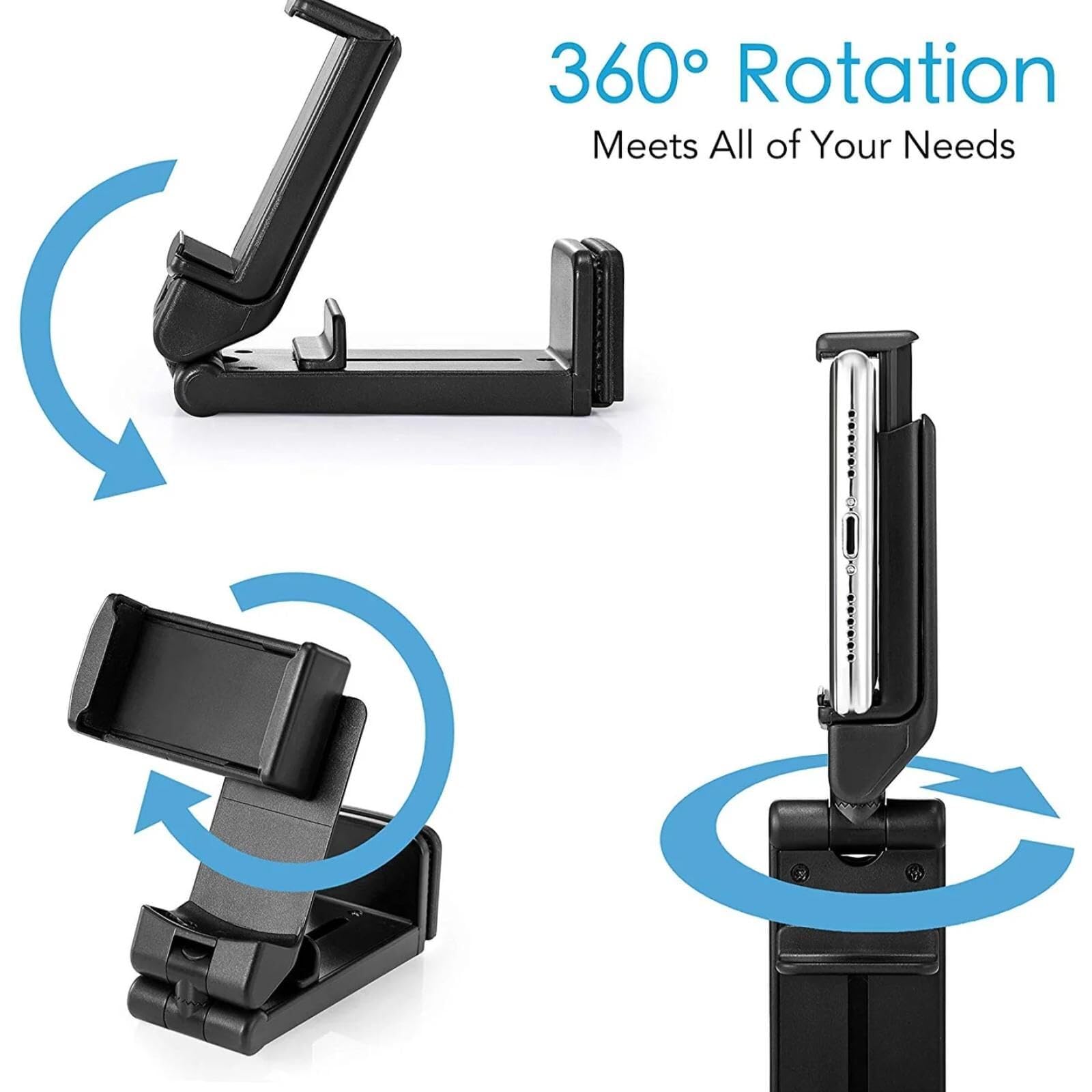 Airplane in Flight Phone Holder, 360 Degree Rotatable Adjustable Phone Holder, Plastic Retractable Phone Holder, Travel Essentials, Foldable Holder, Travel/Home/Office Universal Phone Holder - Black - Image 3