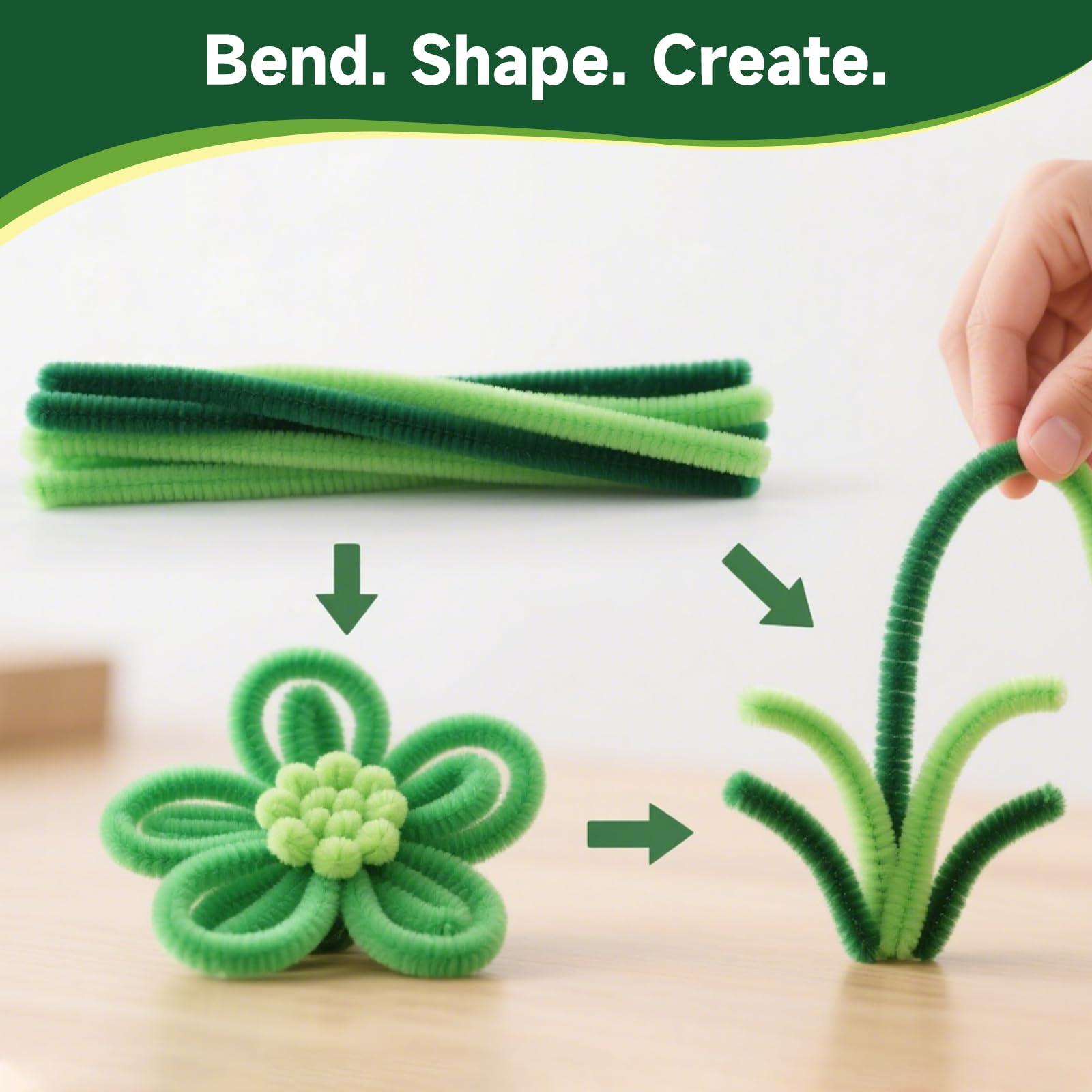 Scovolini per tubi, 300 pezzi, 3 colori, verde, 30 cm, limpia, pipas per manualidades fuzzy wire ciniglia steli per arti artigianali e progetti creativi fai da te decorazioni