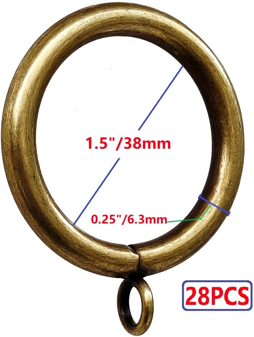 Curtain Ring Metal 42-Pcs 1.5 Inch Inner Diameter with Eyelets Fit Up to 1 1/4-Inch Rod Large Wire Diameter (Satin Nickel-42Pcs)