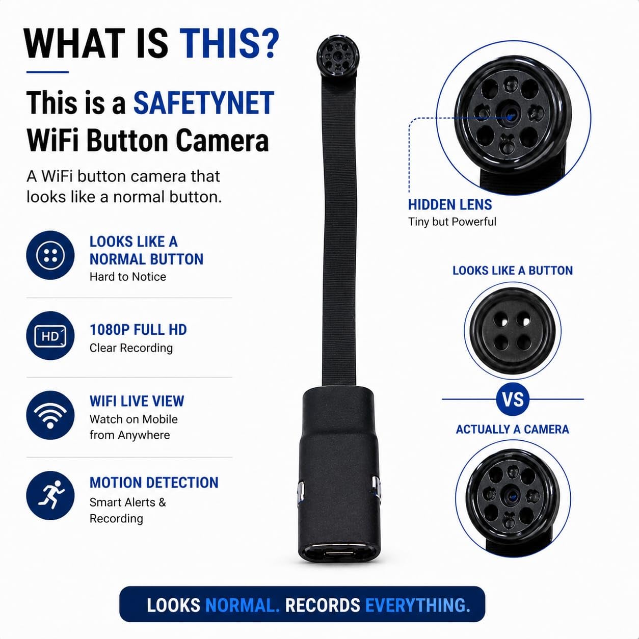 SAFETYNET WiFi Button Camera | 1080P Full HD Hidden Spy Camera | IWF CAM App | Flexible Bendable Design | 32GB Memory Support with Compression | Live View on Mobile & Laptop | Audio Video Recording — Amazon image 2