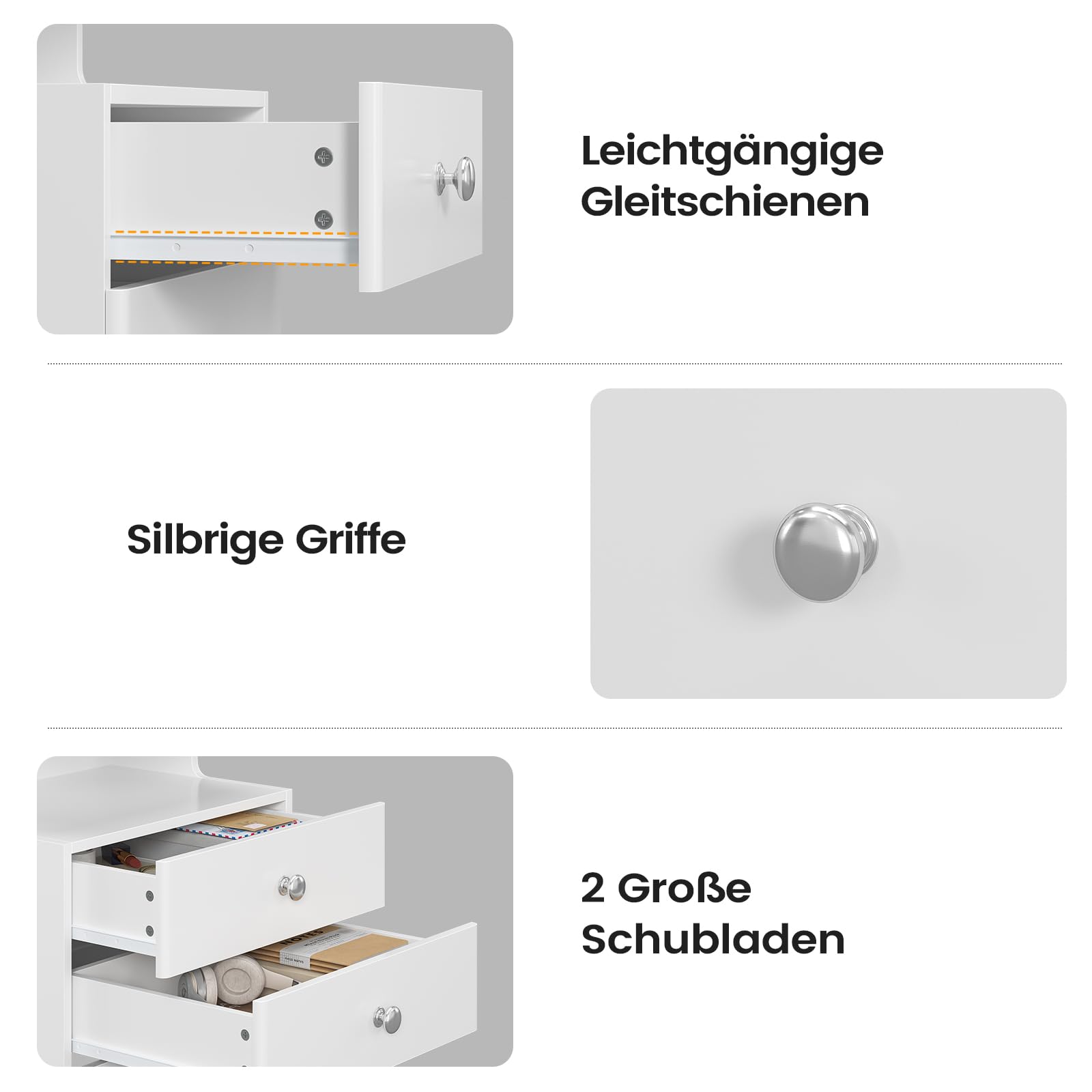 AOGLLATI Nachttisch mit Geheimfach,Nachtschrank mit Steckdose und LED-Beleuchtung Beistelltisch mit 2 Schubladen,1 Ausziehrega,1 Fach,Hochglanzoberfläch (1, Weiß, 40x35x59cm)