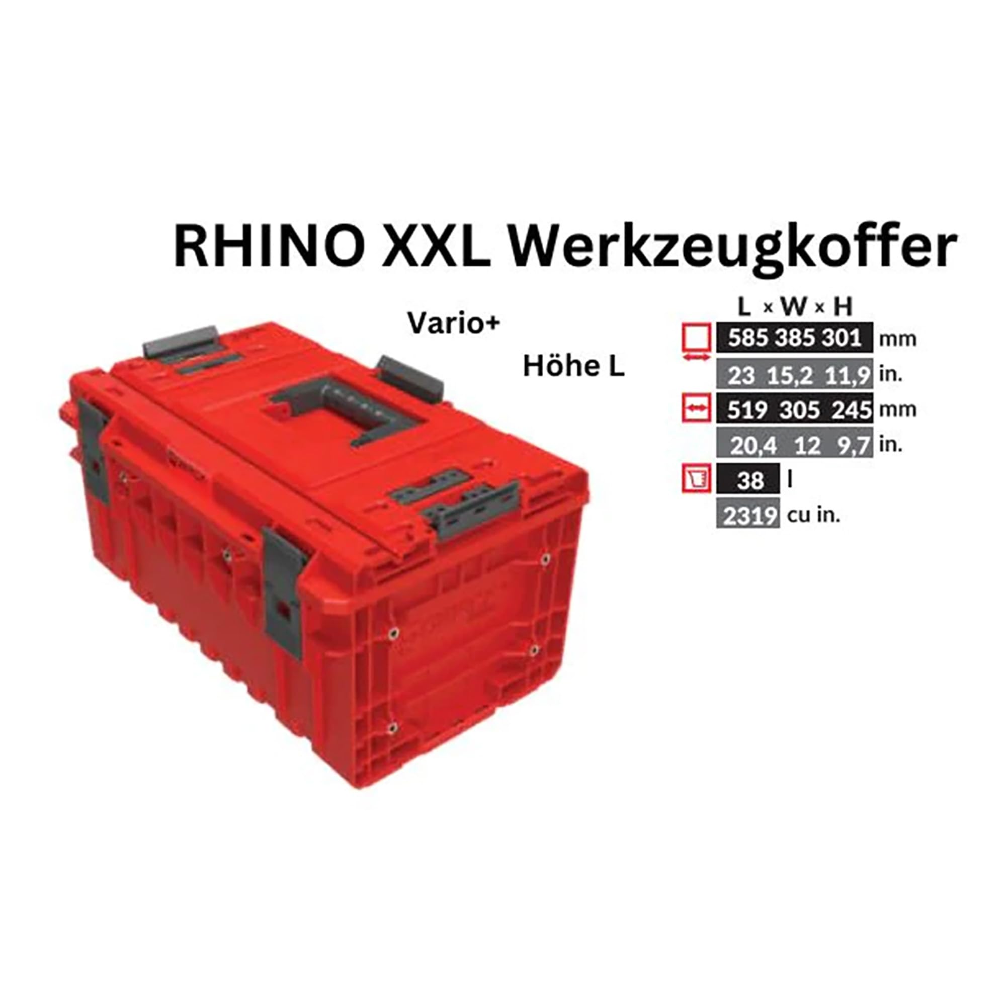 Toolbrothers RHINO ONE 350 2.0 Vario RED ULTRA HD Custom walizka narzędziowa organizer modułowy 585 x 385 x 320 mm 38 l można układać w stos IP66