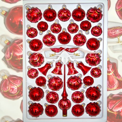 Lauschaer GlaskunstChristmas tree ornaments assortment Naturzeit Red