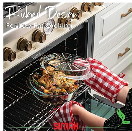 Simax Casserole Dish For Oven, Glass Baking Dish With Lid, Ridged Design For Low Fat Cooking, Microwave, Oven, And Dishwasher Safe Cookware, Borosilicate Glassware, 2.6 Qt. Round Baking Dish #TOP5