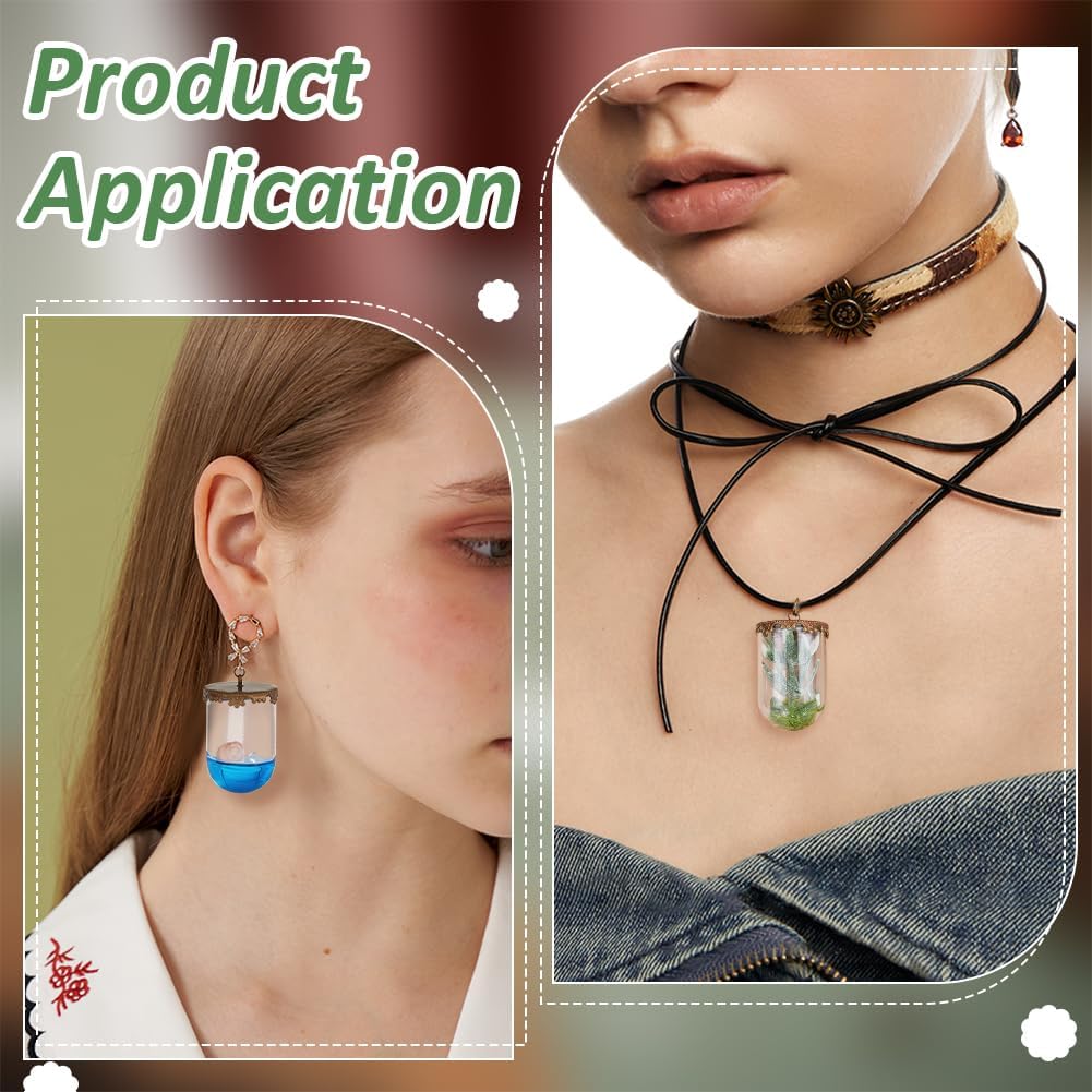 BENECREAT 12Pcs Clear Tube Glass Pendant, 1.38x0.87 Inch Hollow Glass Dome Vial Pendant for Necklaces DIY Jewelry Making - Image 5