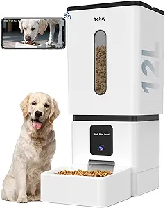 Automatic Dog Feeder Large Breed with Camera - 12L/50 Cups 5G WiFi App Control Dog Food Dispenser, Easy Setup, HD 1080P Video with Night Vision by Yakry