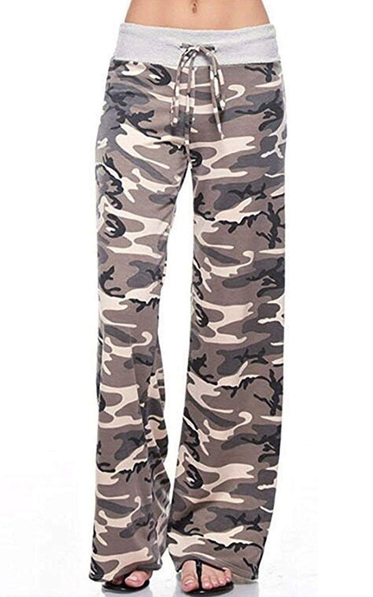 AMiERY Women's Comfy Casual Pajama Pants Floral Print Drawstring Palazzo Lounge Pants Wide Leg