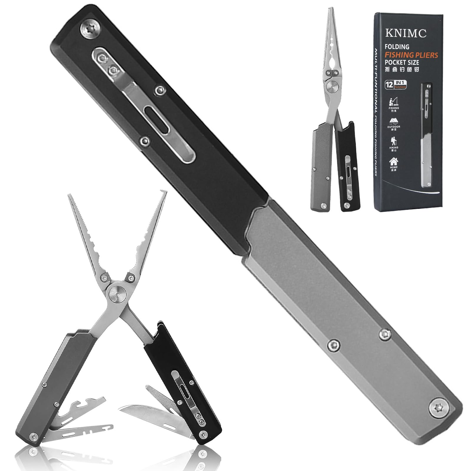 Folding Fishing Pliers, Titanium Coated Saltwater Fishing Multitool