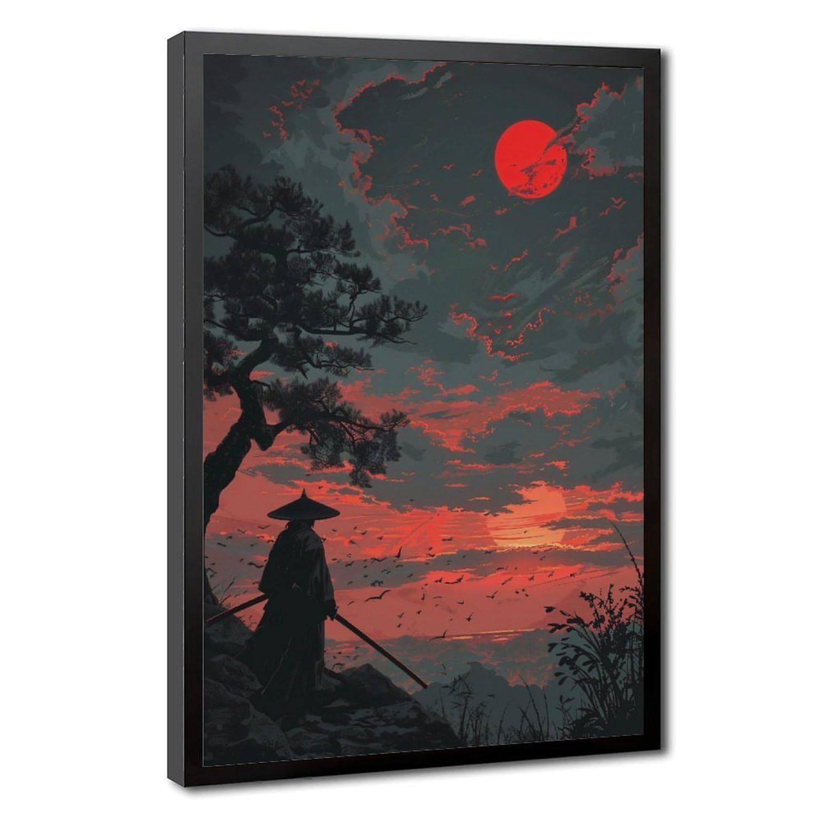 Pyberon Art Samurai in Japanese Landscape Canvas Poster Bedroom Decor Landscape Office Room Decor Gift 24" L X 36" W