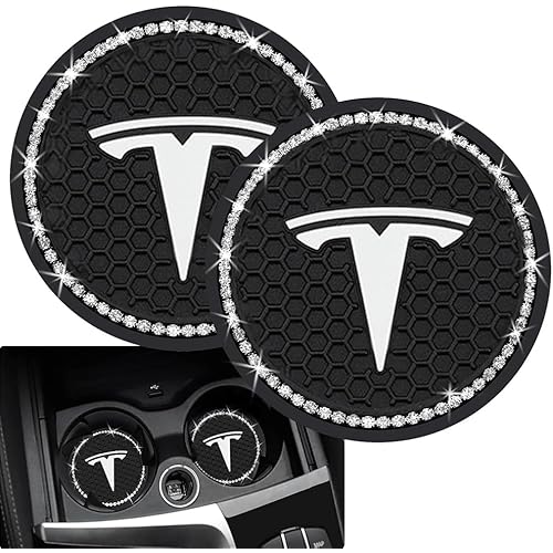 2PCS Car Cup Holder Coasters Compatible with Tesla Model 3/Y/S/X,2.75-inch Durable Round Silicone Coaster,Bling Cup Coaster Accessories-TSL