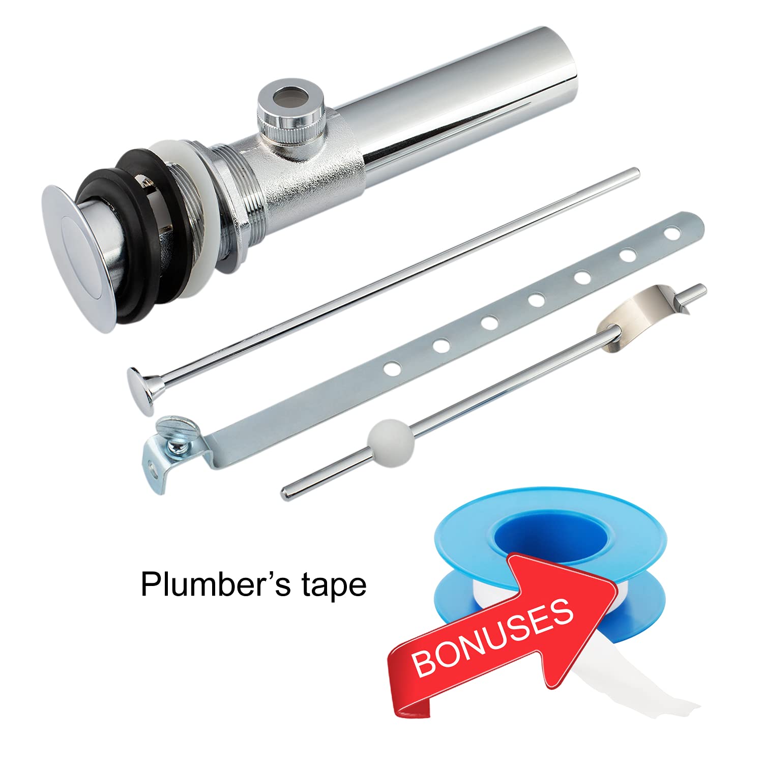 Artiwell Conjunto de tapón de drenaje desplegable para fregadero con barra de elevación y rebosadero, de latón macizo para lavabo de lavabo de baño, construcción de latón cromado