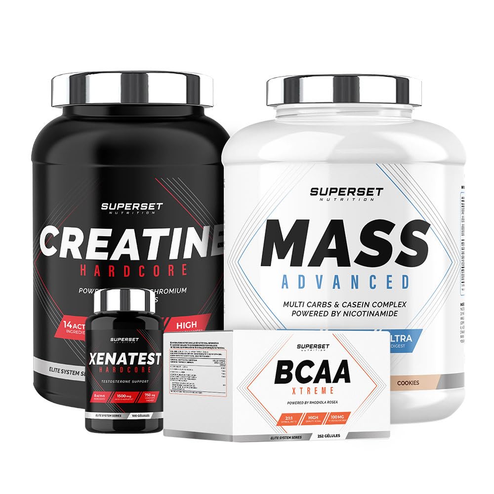Superset Nutrition | Programme Prise De Masse Expert - Mass Advanced 2,5kg Cookies - Créatine HardcoreTropical - Bcaa Xtreme - Xenatest Hardcore