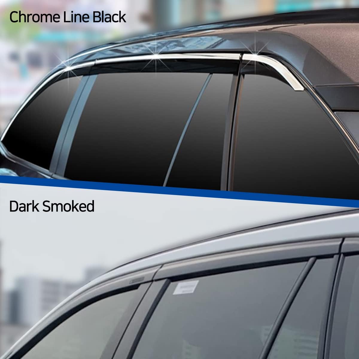 AUTOCLOVER Tape-On Rain Guards Window Visors 6 Pcs Set for Genesis GV80 2021 2022 2023 2024 2025/ Window Deflectors, Out-Channel Vent Shades (Chrome Line Black)